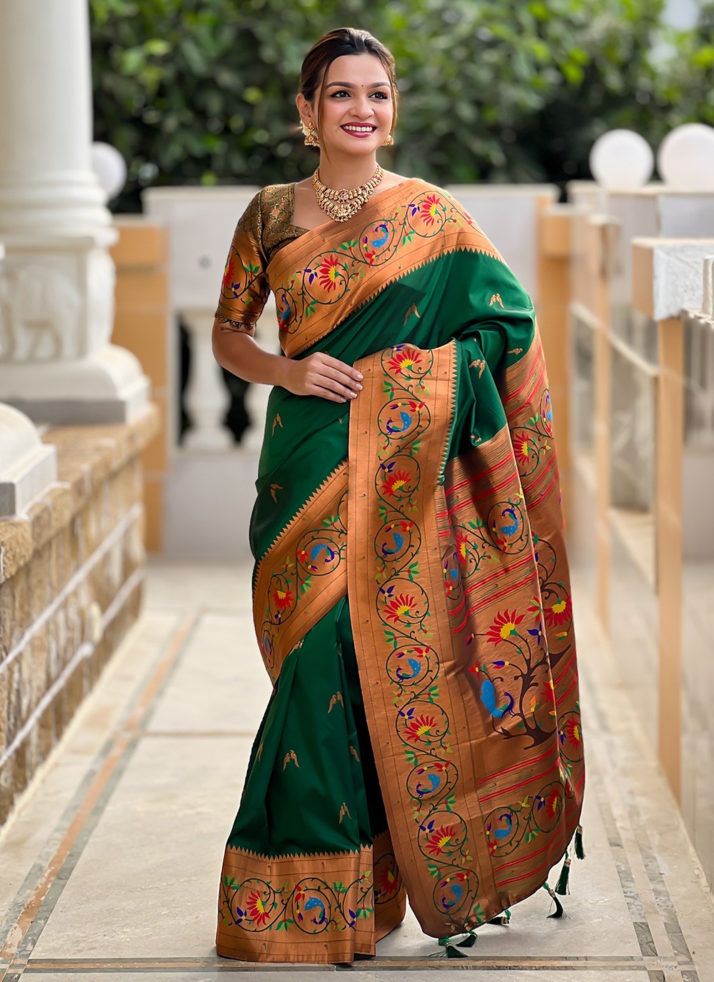 Green Silk Trendy Saree Jacquard Work, Meenakari S19940