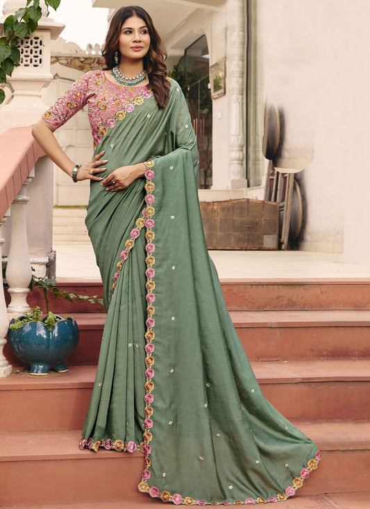 Green Silk Trendy Saree Embroidered S20226