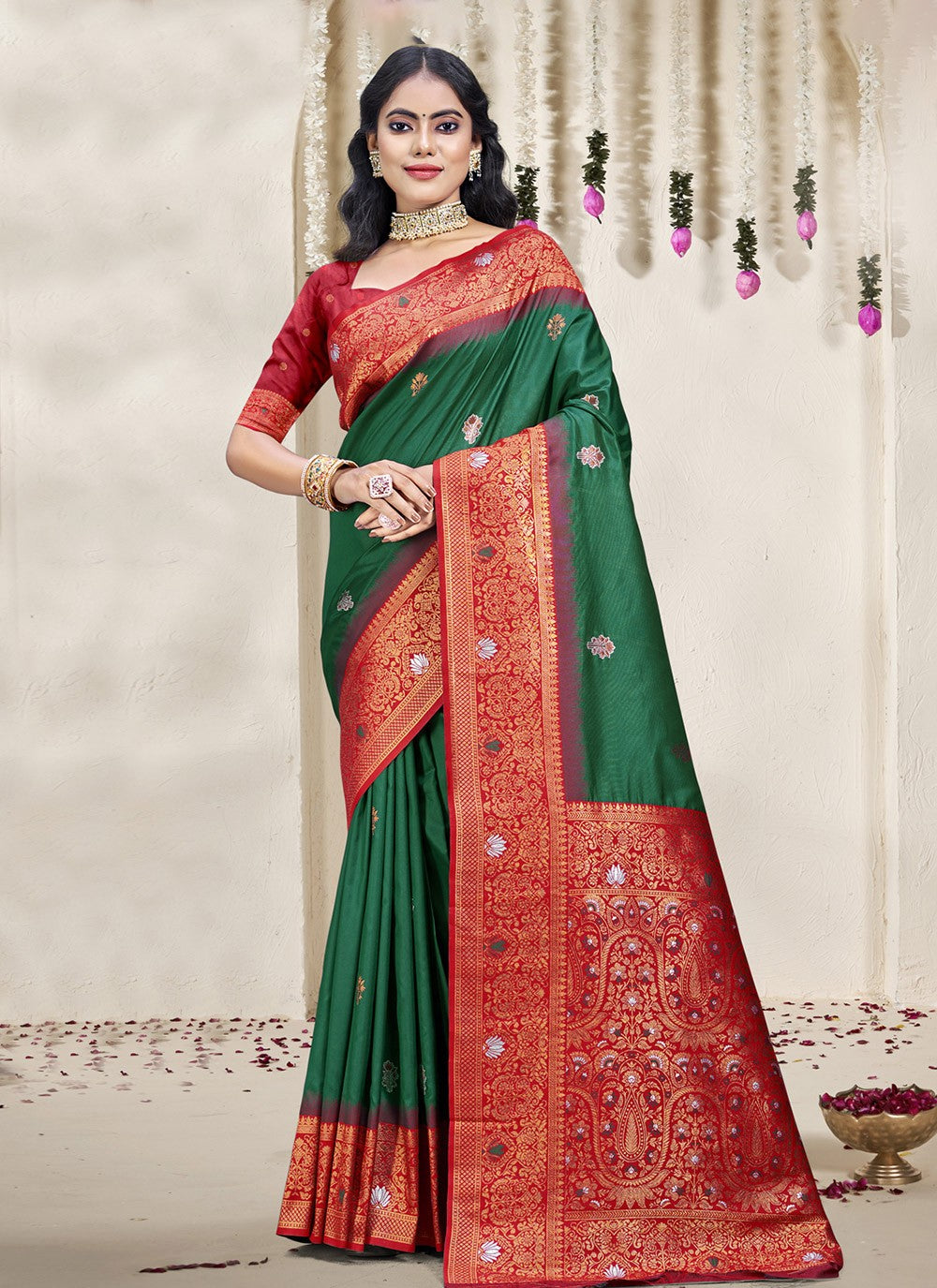 Contemporary Weaving Zari Silk Morpeach Saree - S11186
