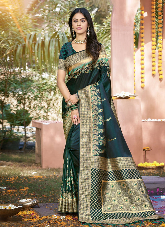 Weaving Zari Silk Green Saree S14632