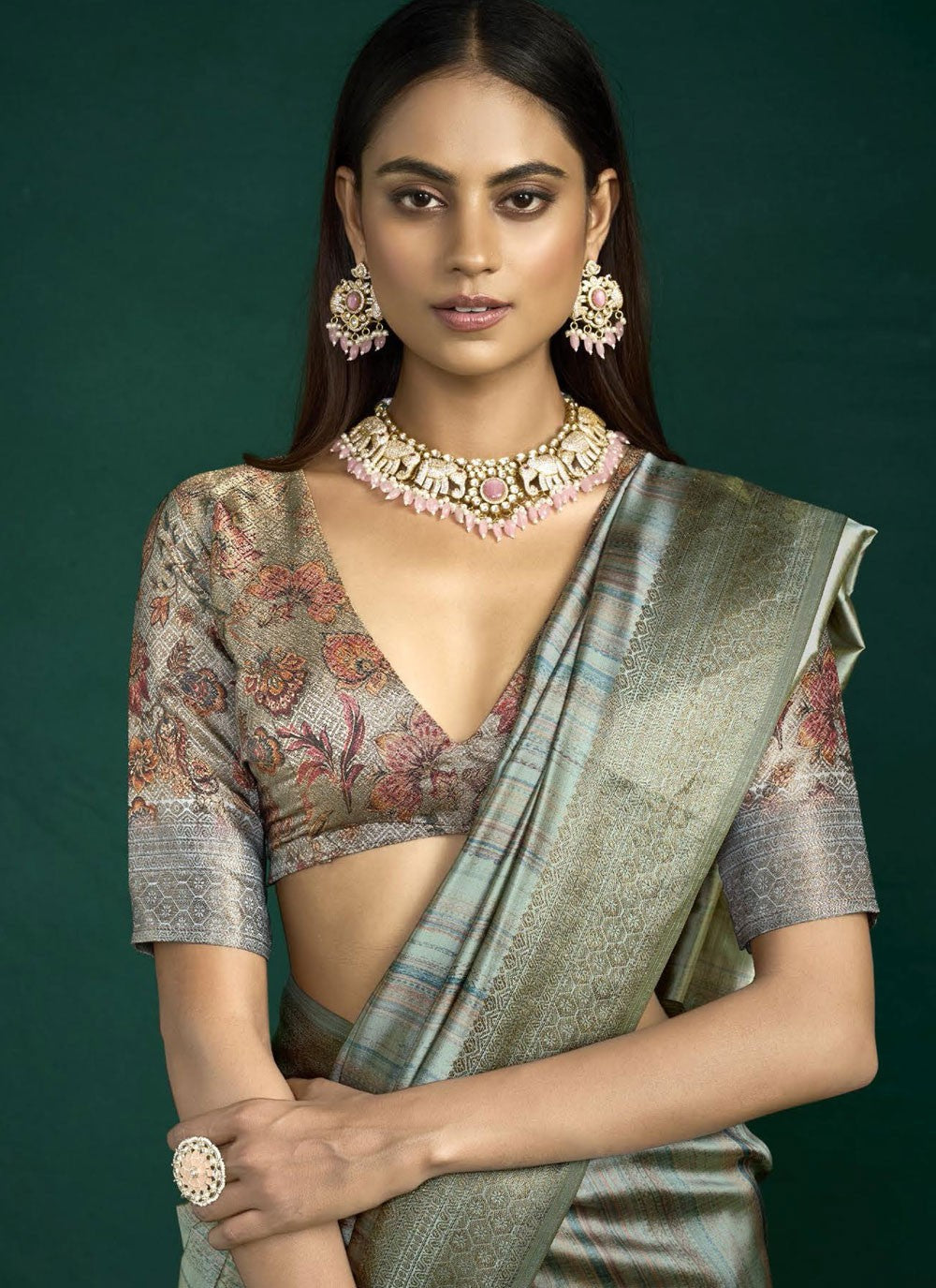 Green Silk Contemporary Saree Weaving Zari S19762