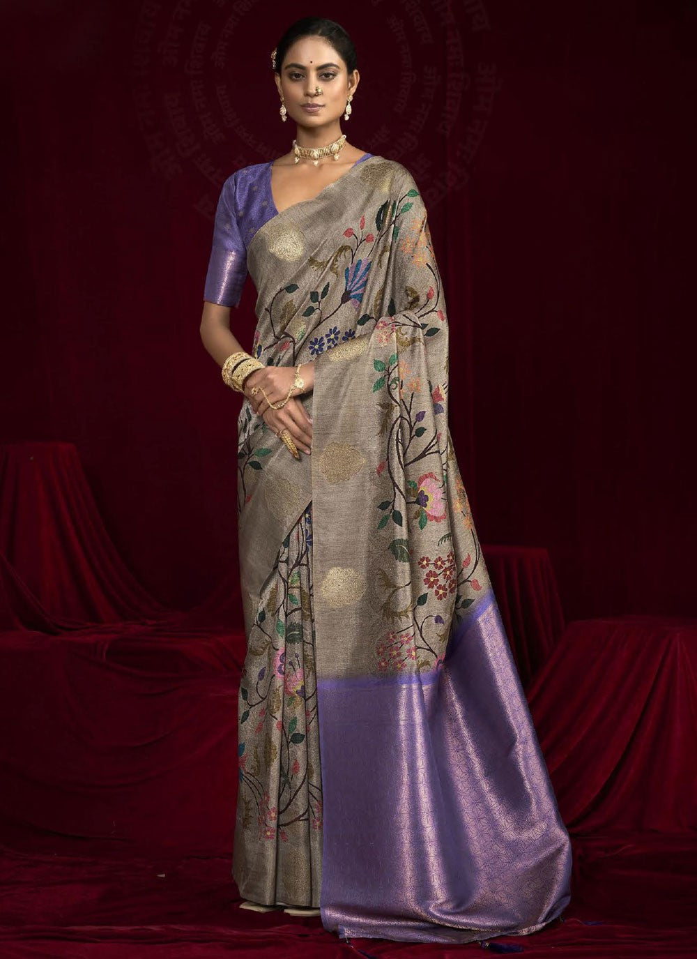 Grey Silk Contemporary Saree Woven, Zari S16164