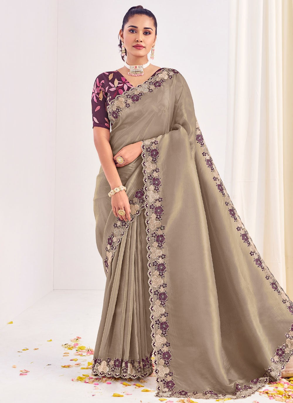 Contemporary Border Work Grey Silk S12575