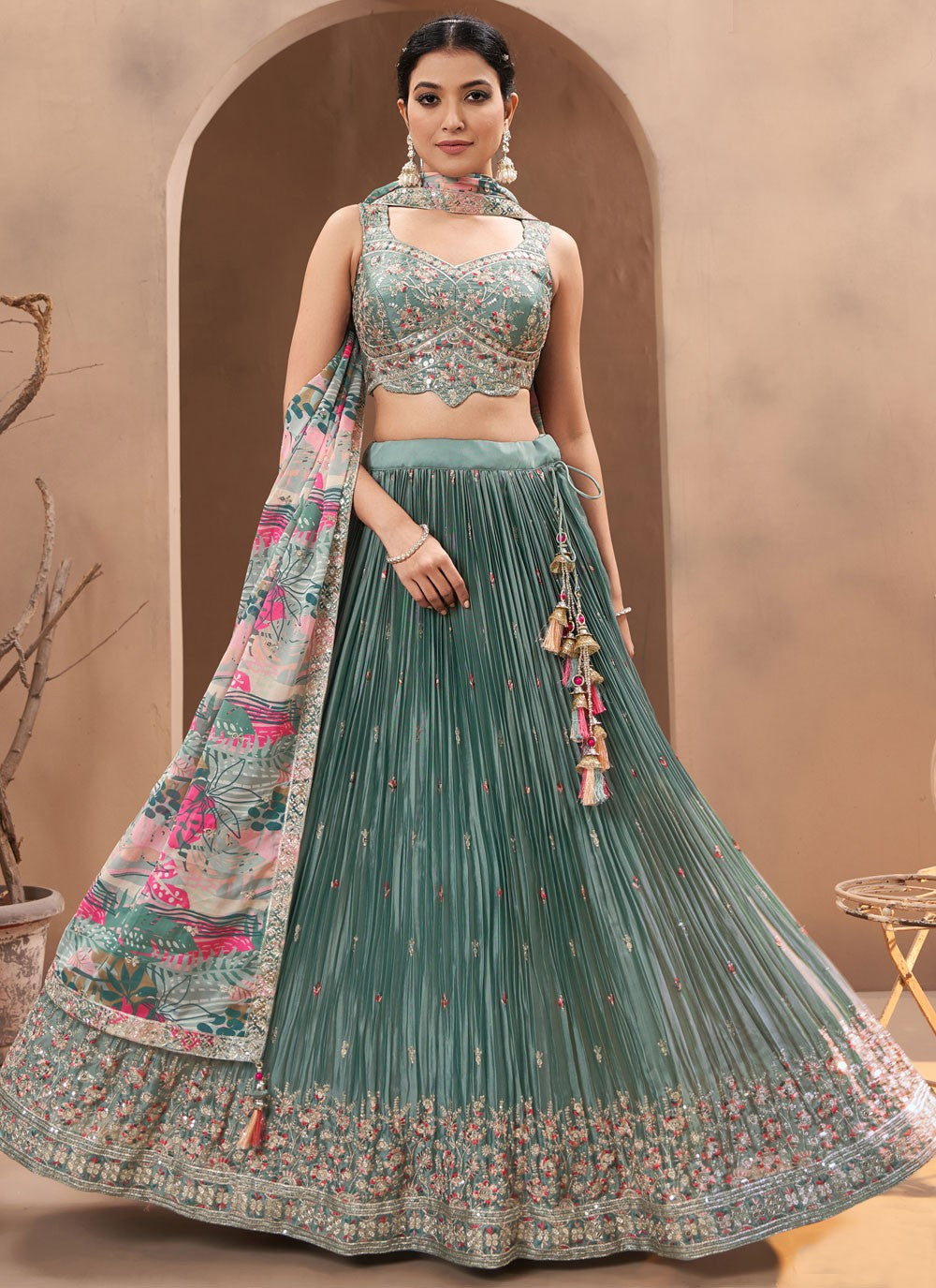 Embroidered Silk Readymade Lehenga Choli - L2673