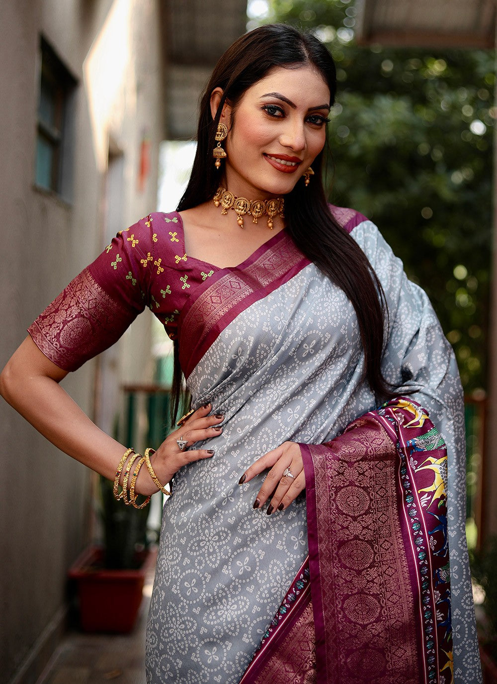 Contemporary Bandhej Silk Saree - S8865