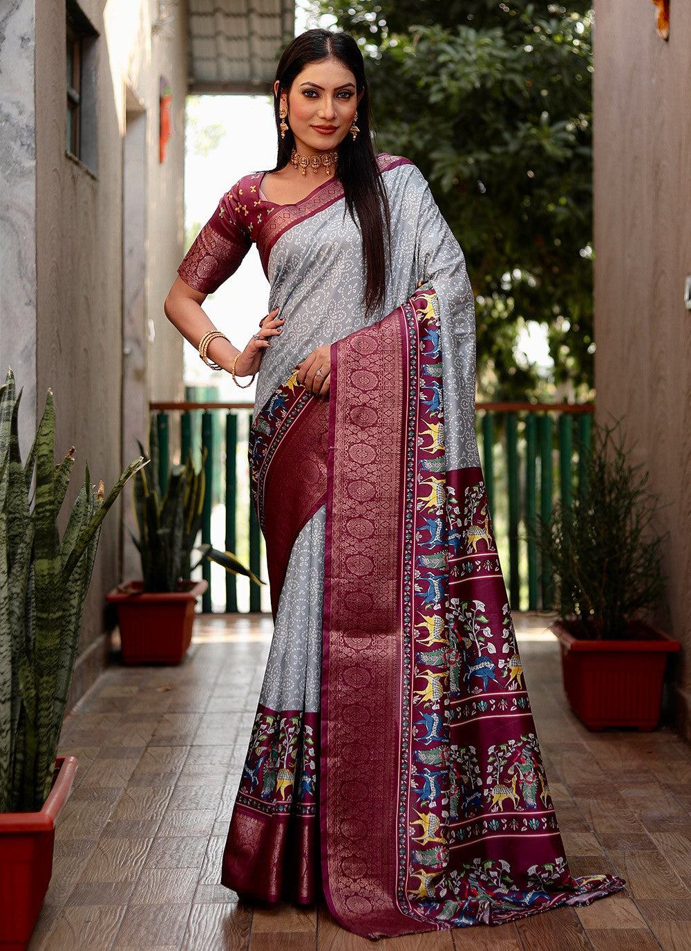 Contemporary Bandhej Silk Saree - S8865