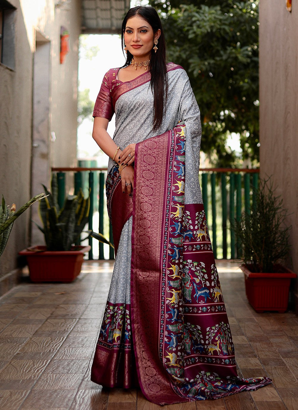 Contemporary Bandhej Silk Saree - S8865