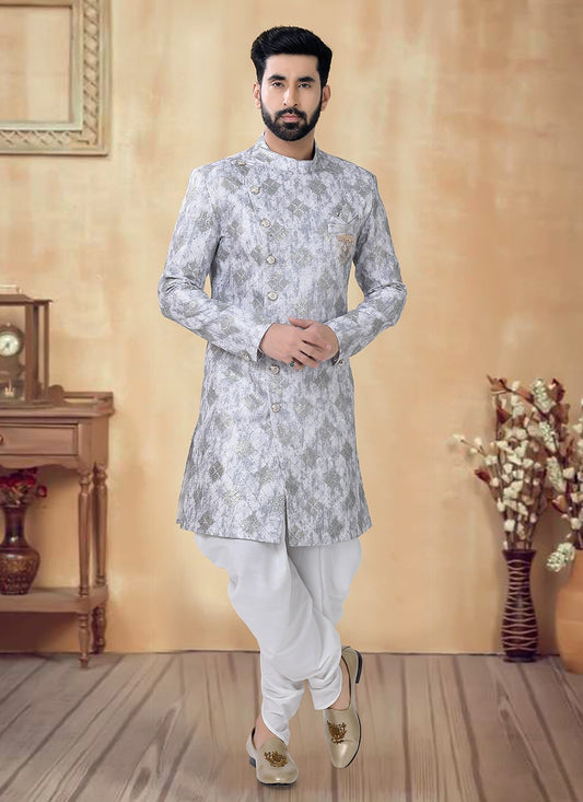 Sequins Silk Grey Sherwani - M8514