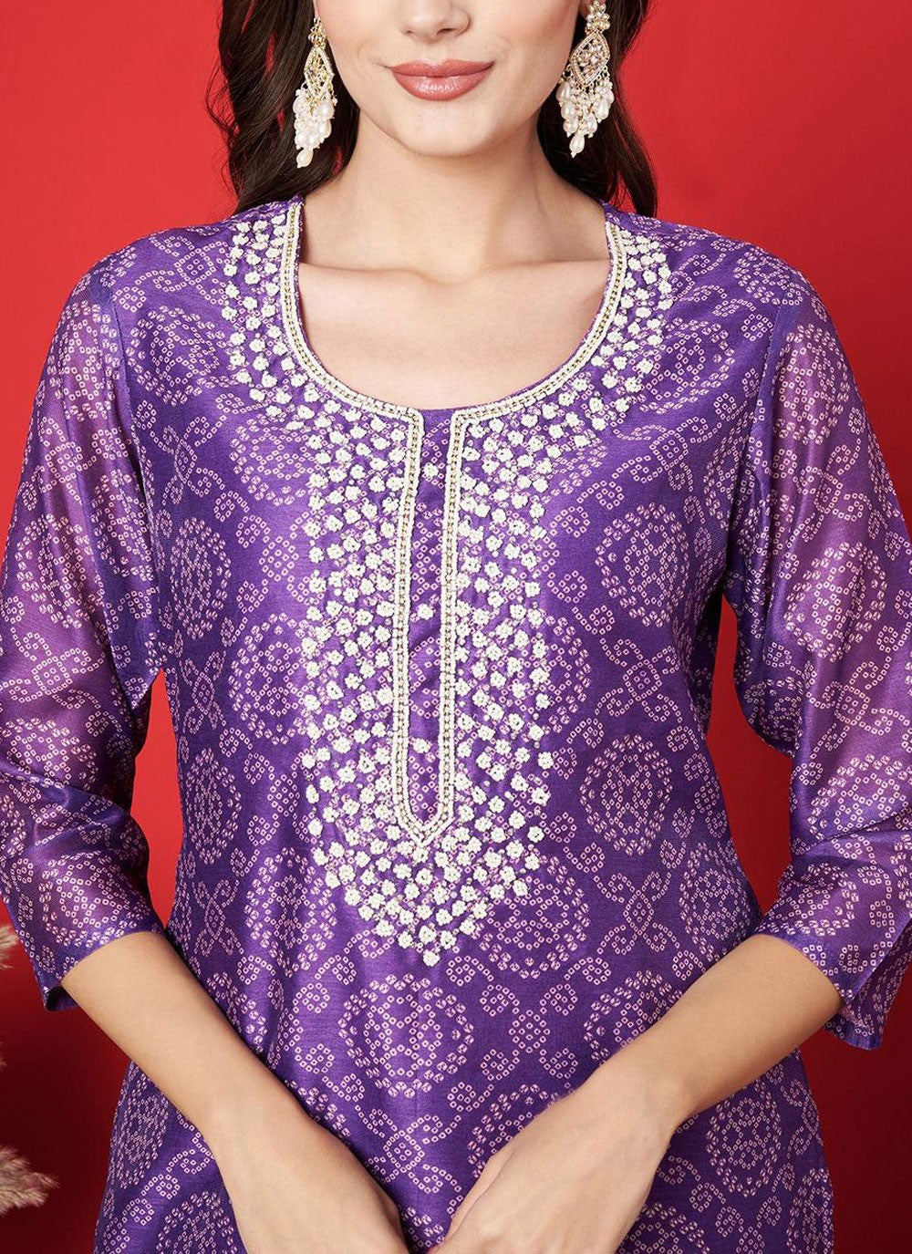 Salwar Suit Hand Embroidery Purple Silk T5093