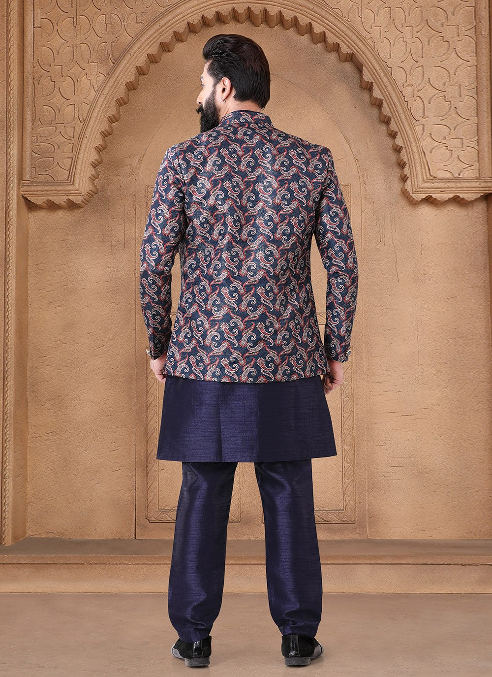Embroidered Silk Blue Indo Western - M7667