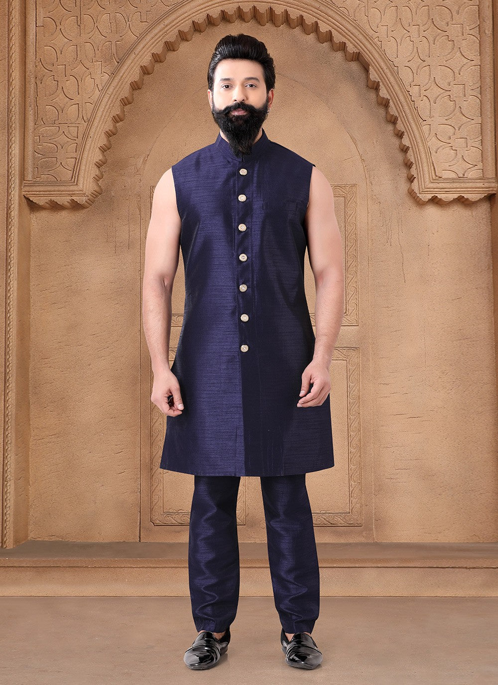 Embroidered Silk Blue Indo Western - M7667