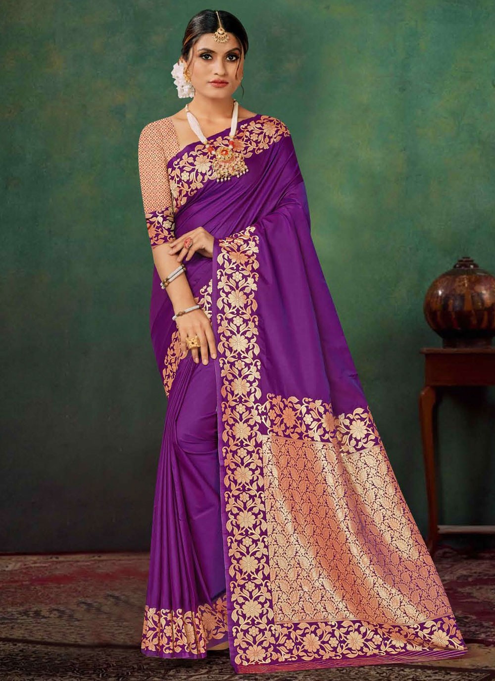 Classic Saree Jacquard Work Purple Silk S12891