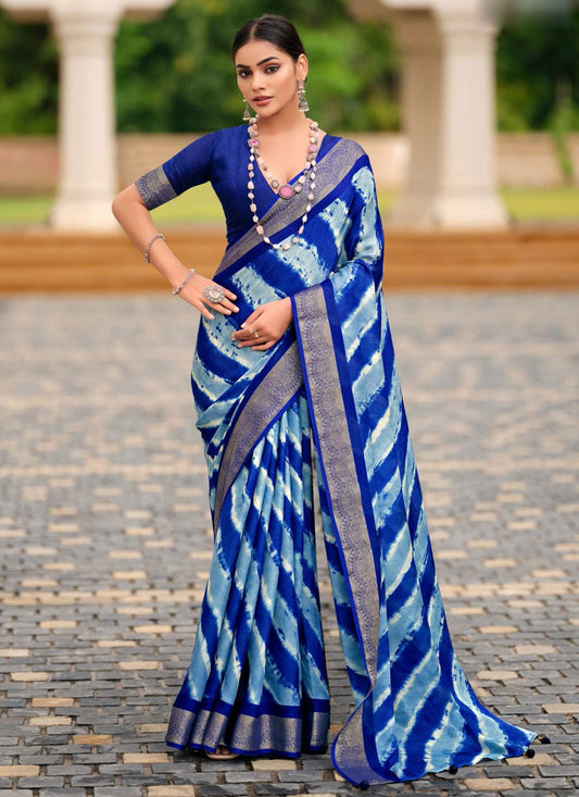 Blue Silk Designer Saree Border Work, Jacquard Work, Strips S17881