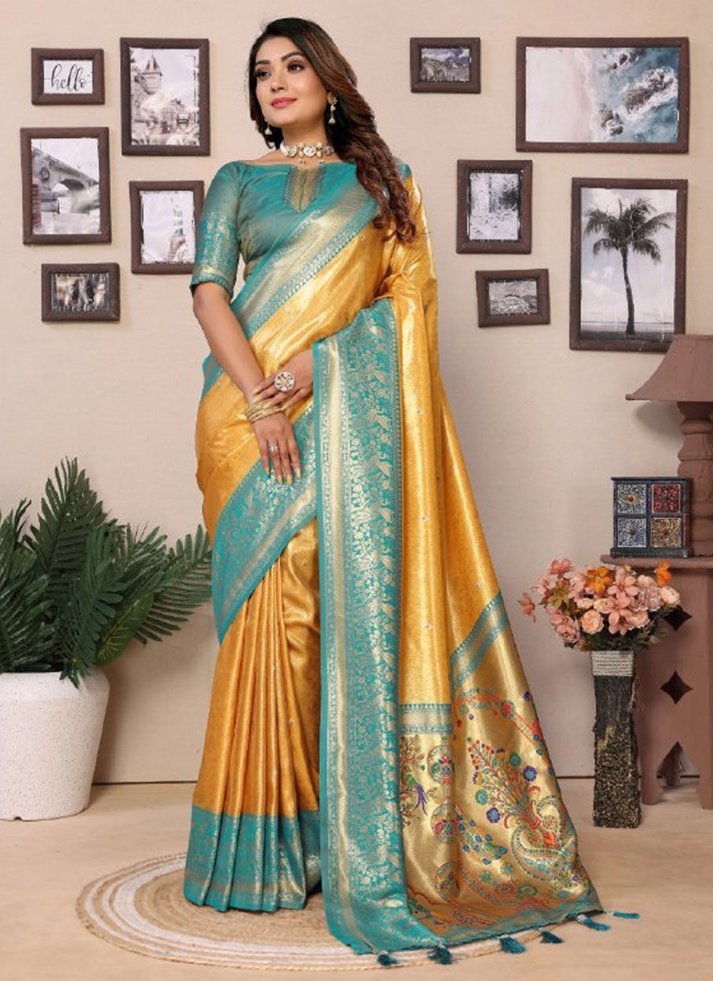 Designer Jacquard Work Mustard Silk Saree S12899