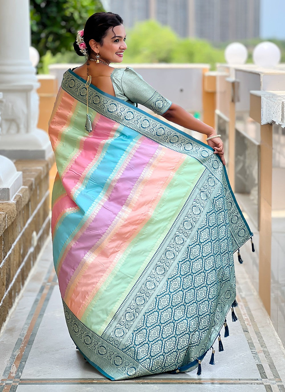 Multi Colour Silk Classic Saree Jacquard Work S16052