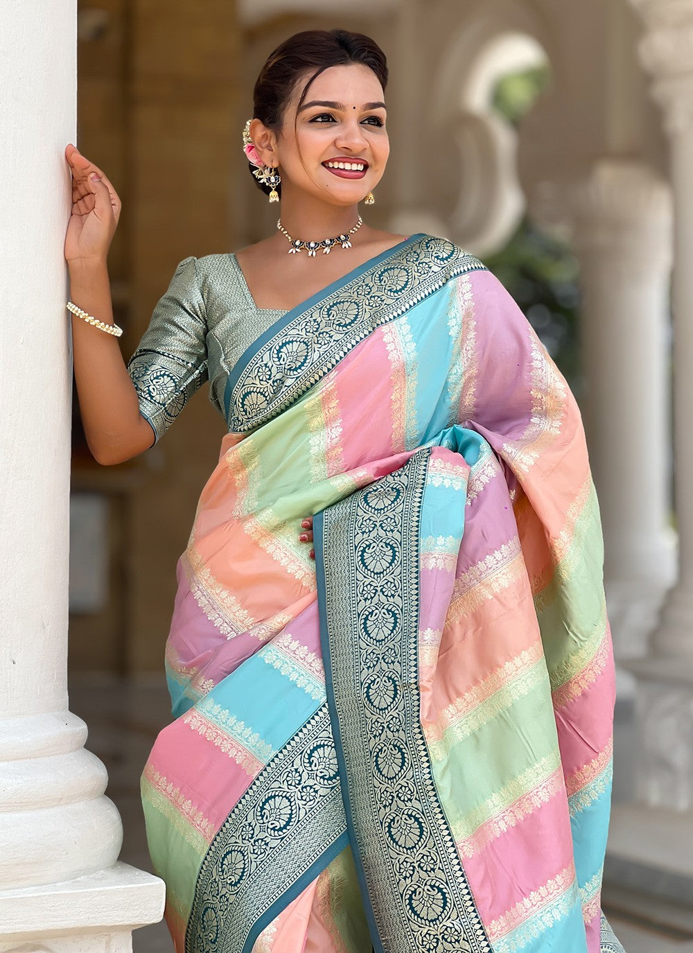 Multi Colour Silk Classic Saree Jacquard Work S16052