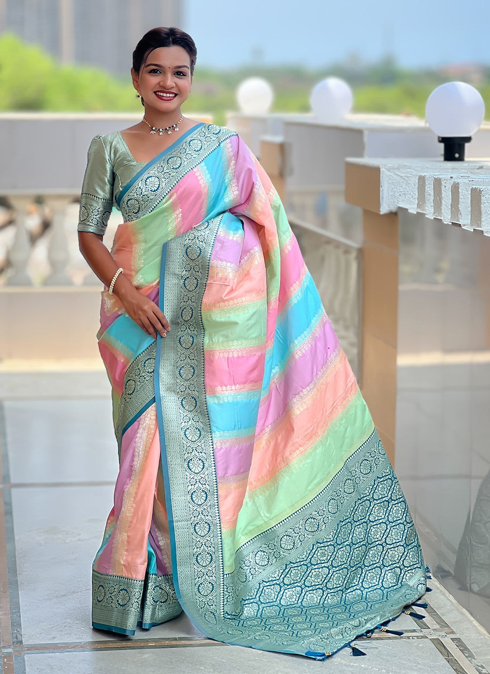 Multi Colour Silk Classic Saree Jacquard Work S16052