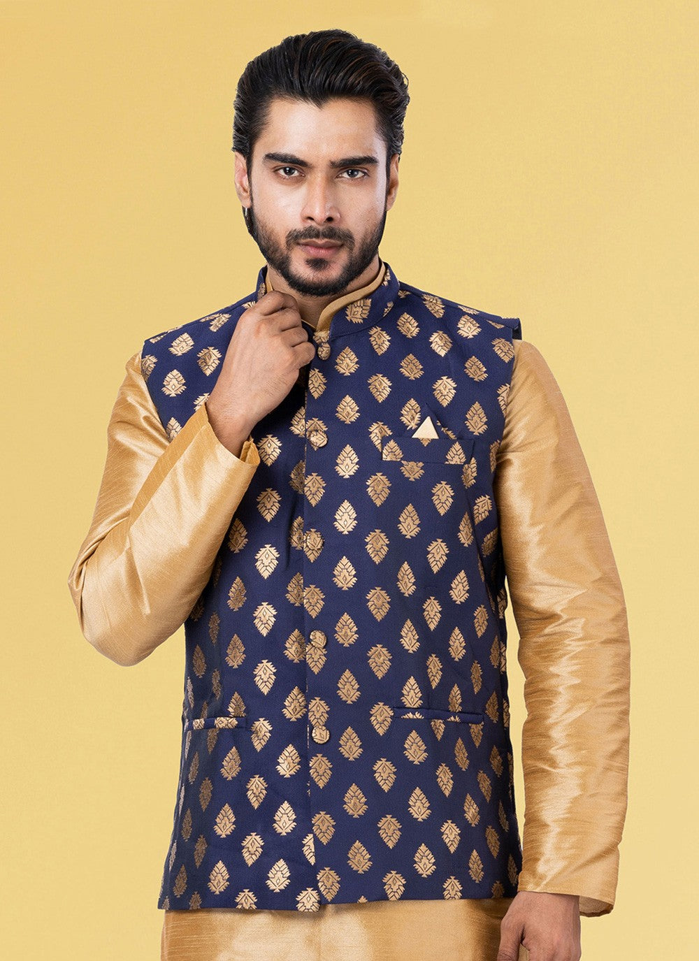 Aari Work Silk Navy Blue Nehru Jackets - M7439