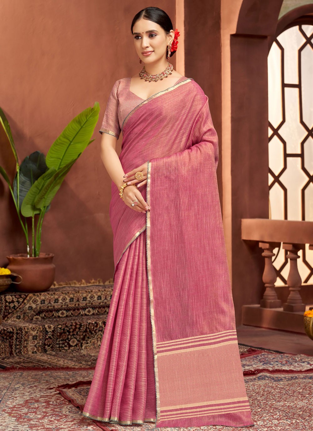 Pink Silk Classic Saree Jacquard Work S16670