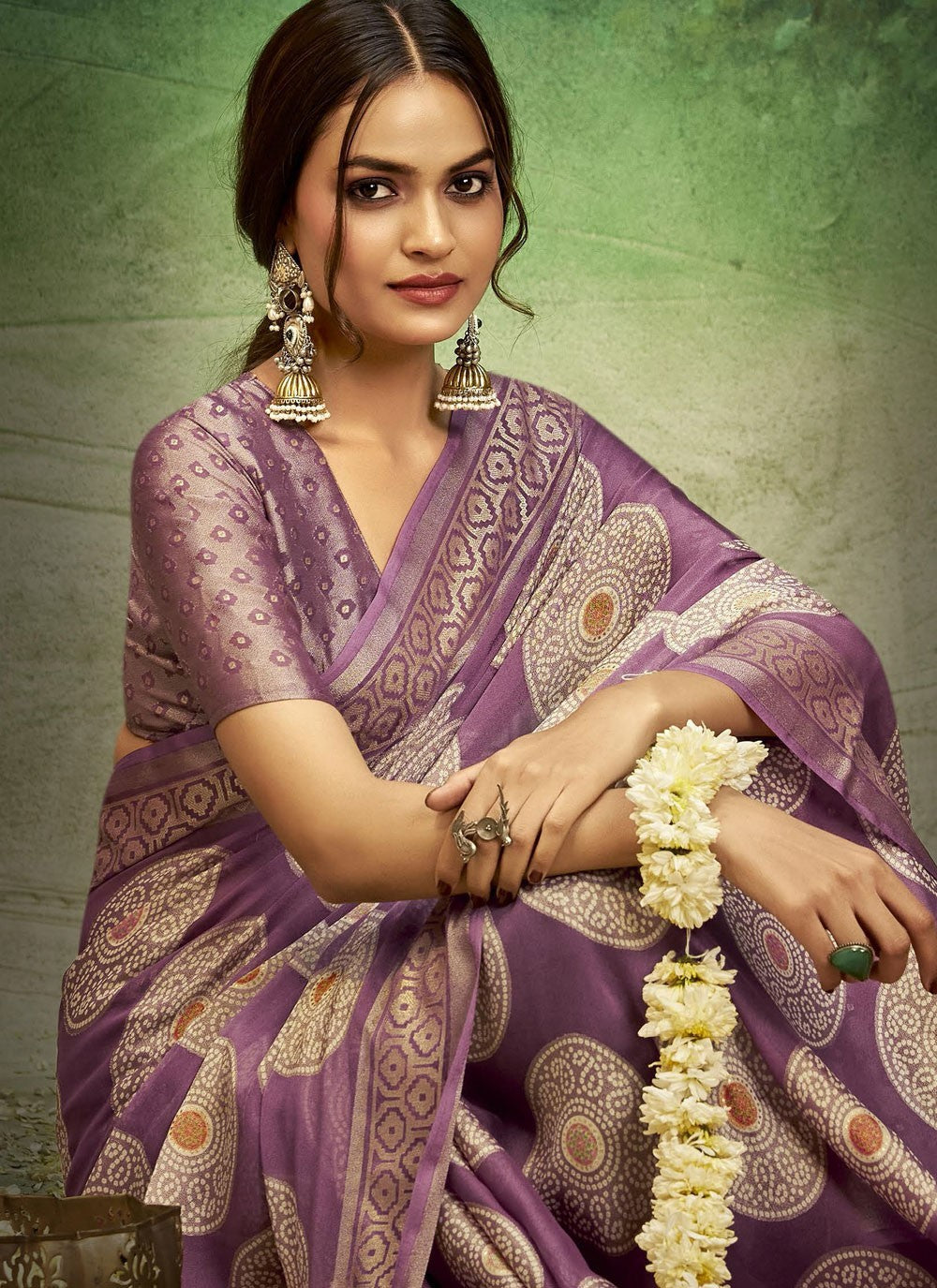 Purple Silk Classic Saree Jacquard Work, Printed S17386