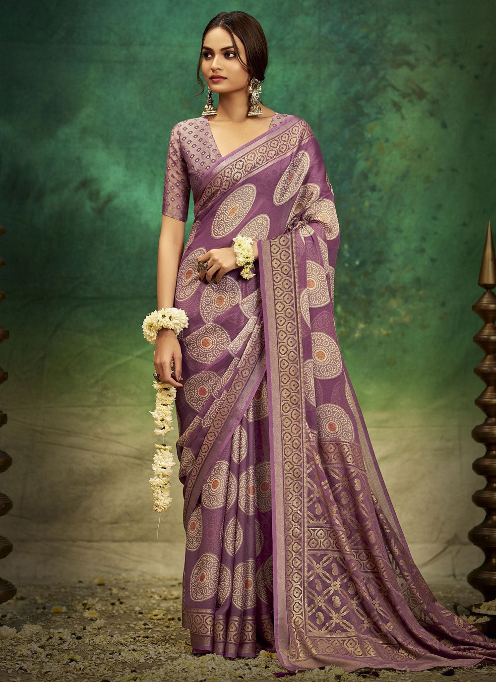 Purple Silk Classic Saree Jacquard Work, Printed S17386