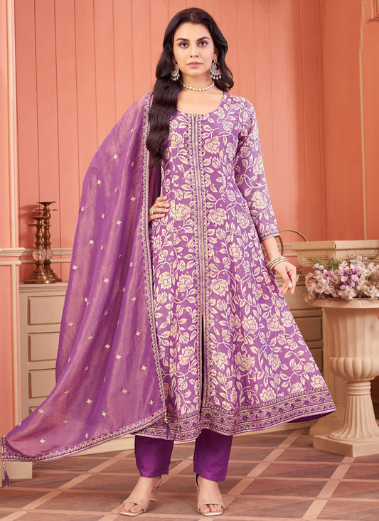 Embroidered Silk Purple Salwar Suit T6051