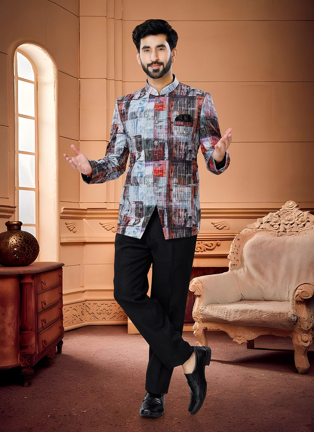 Printed Silk Multi Colour Jodhpuri Suit - M4343