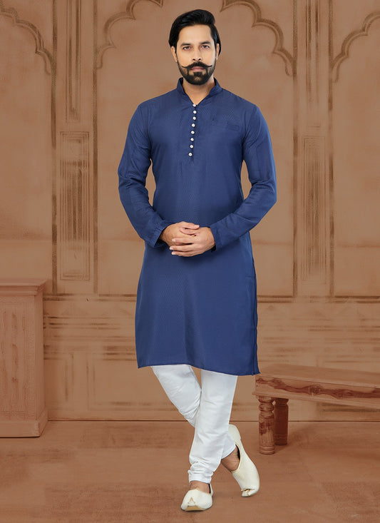 Fancy Work Silk Navy Blue Kurta - M5766