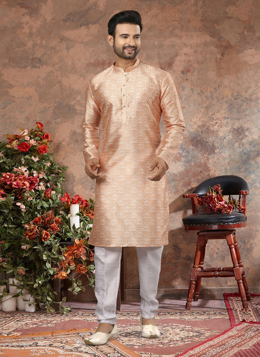 Digital Print Silk Peach Kurta - M5630