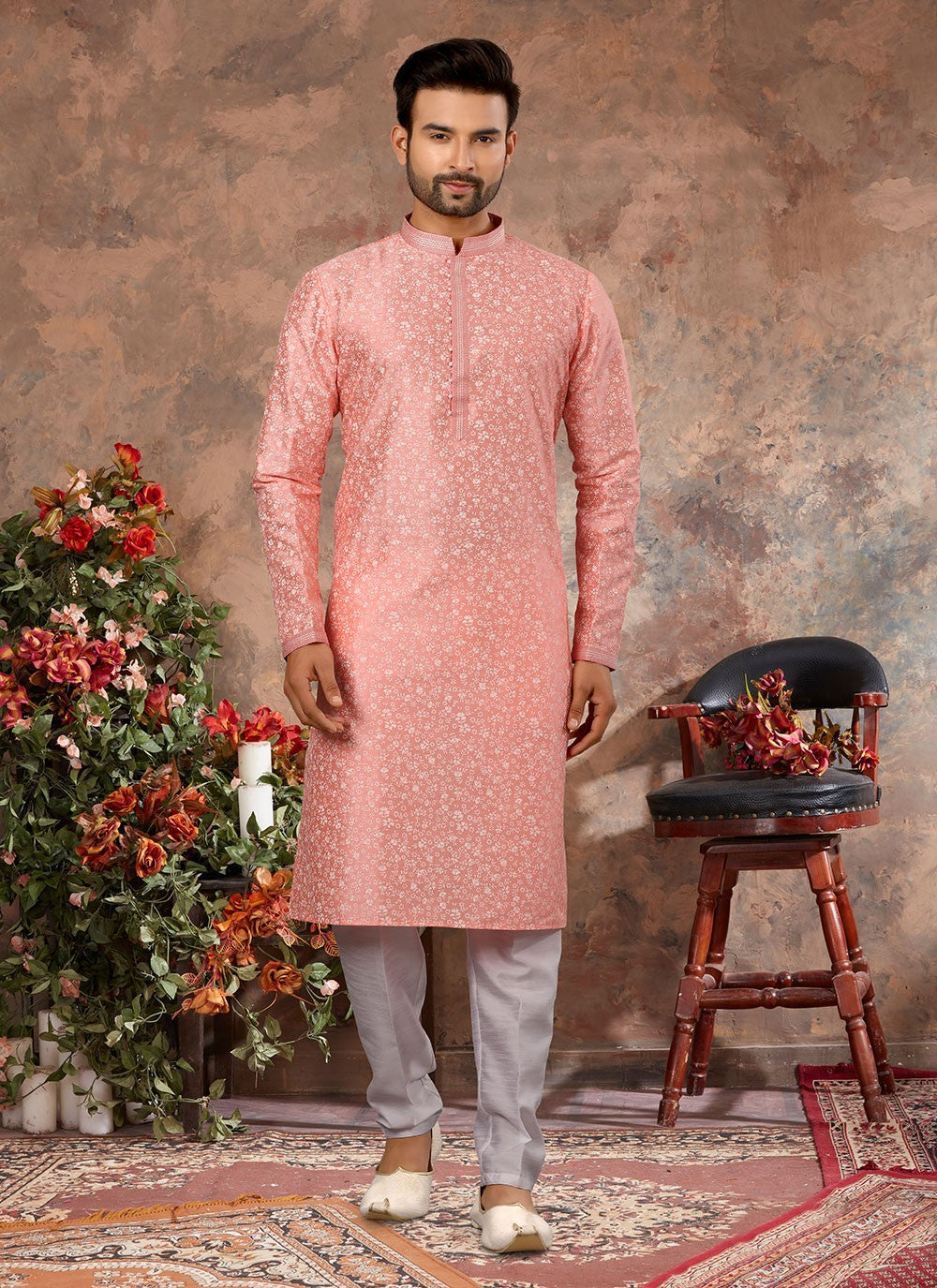 Digital Print Silk Pink Kurta - M5623