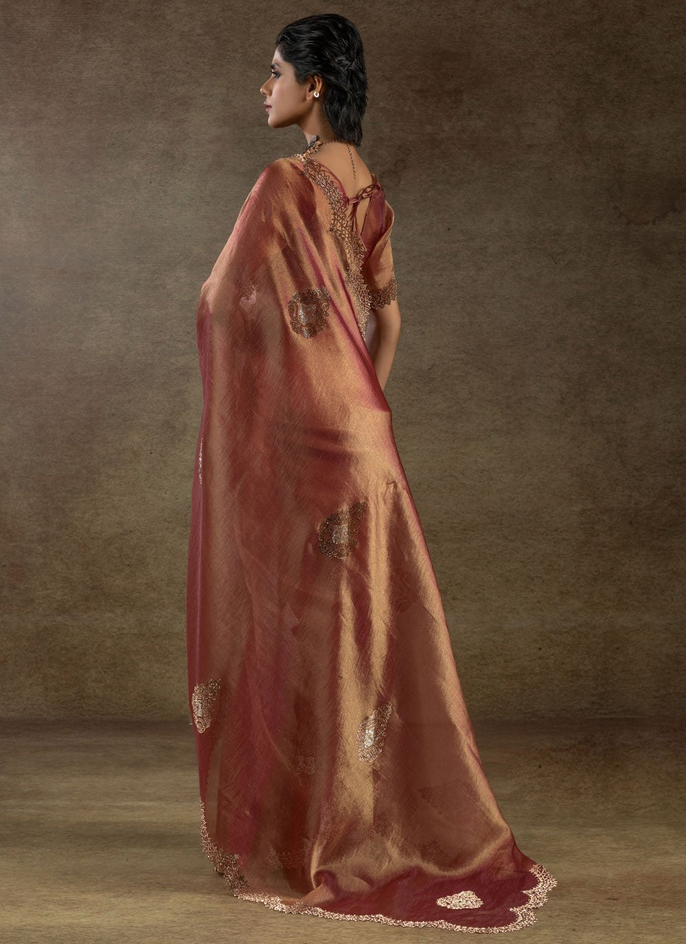 Lace Silk Brown Traditional Saree S15093