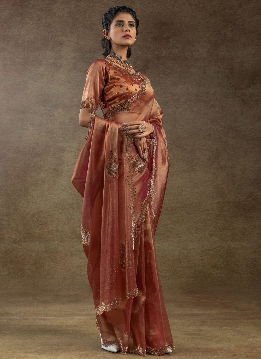 Lace Silk Brown Traditional Saree S15093
