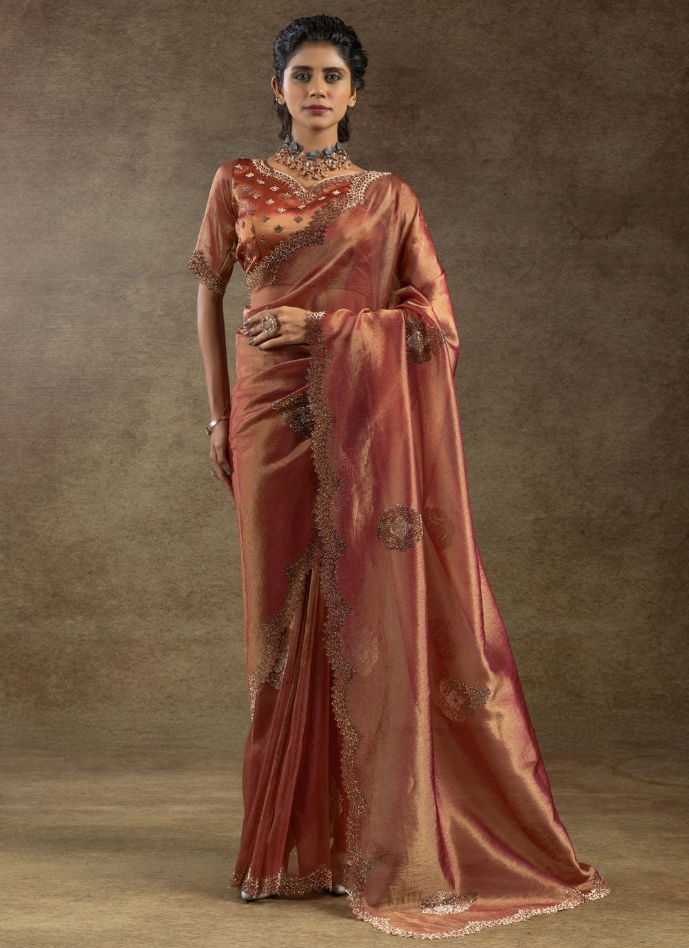 Lace Silk Brown Traditional Saree S15093