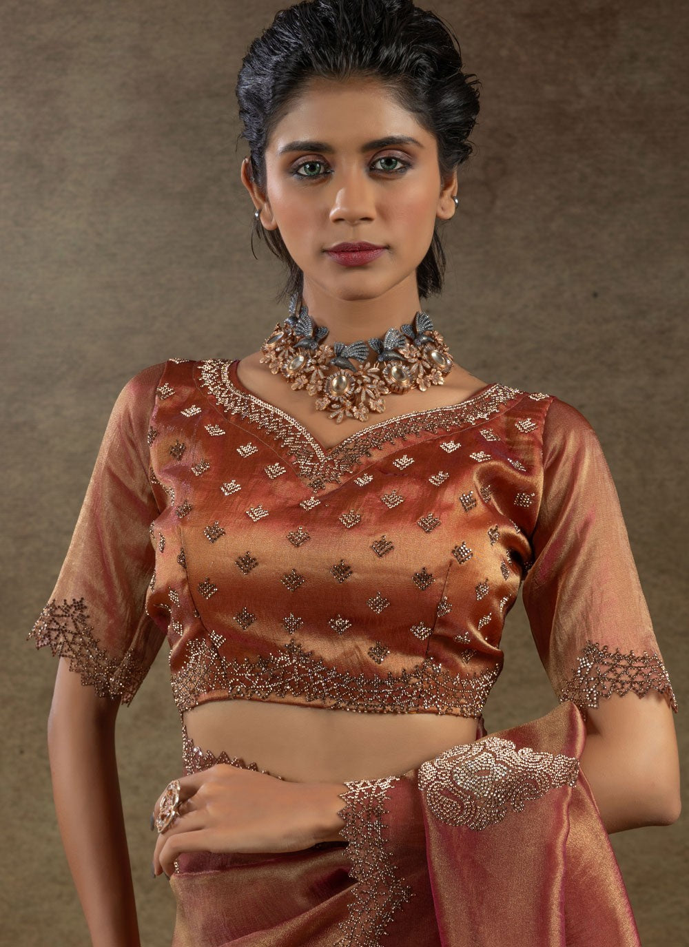 Lace Silk Brown Traditional Saree S15093