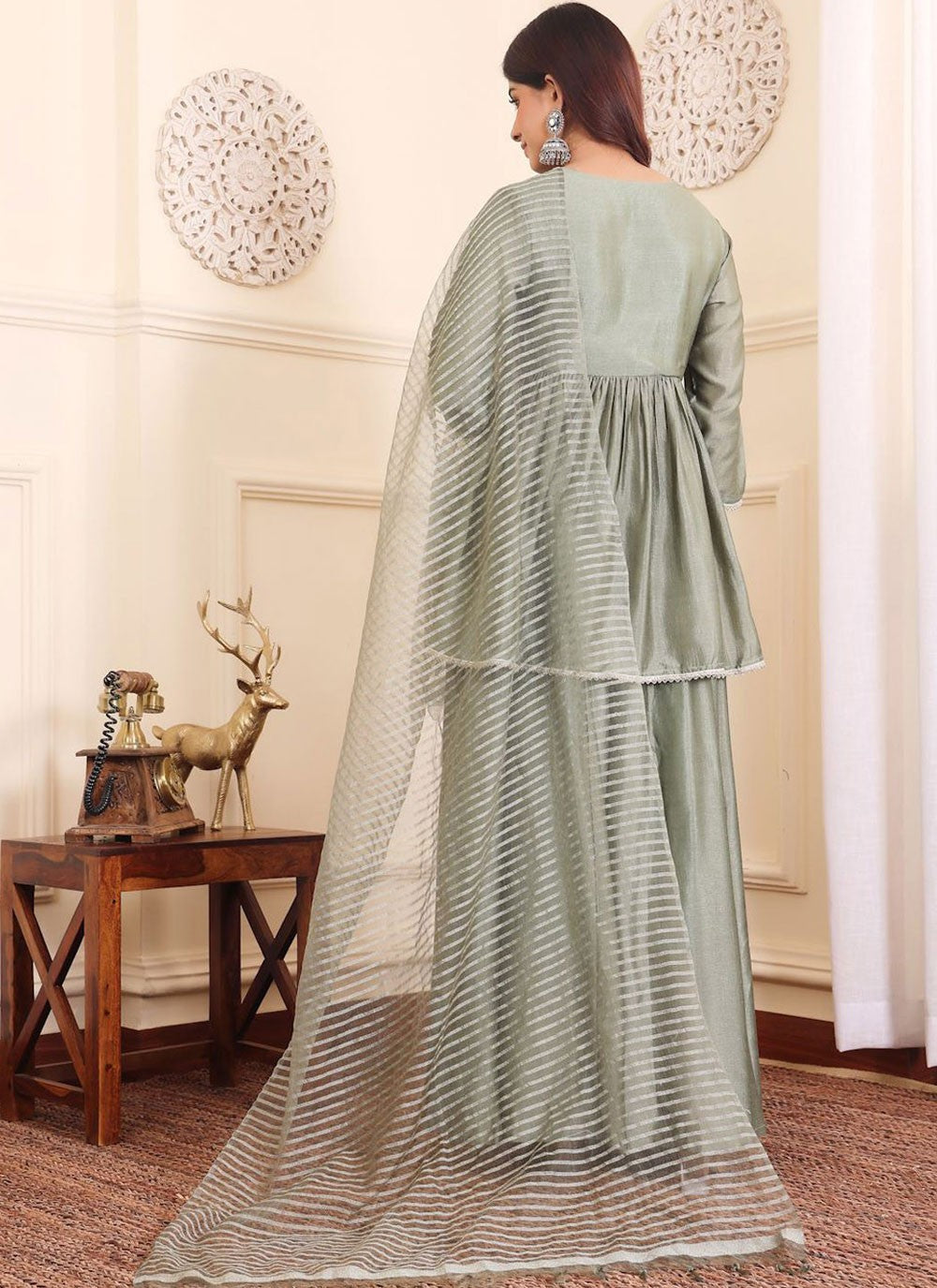 Palazzo Suit Lace Grey Silk T5545