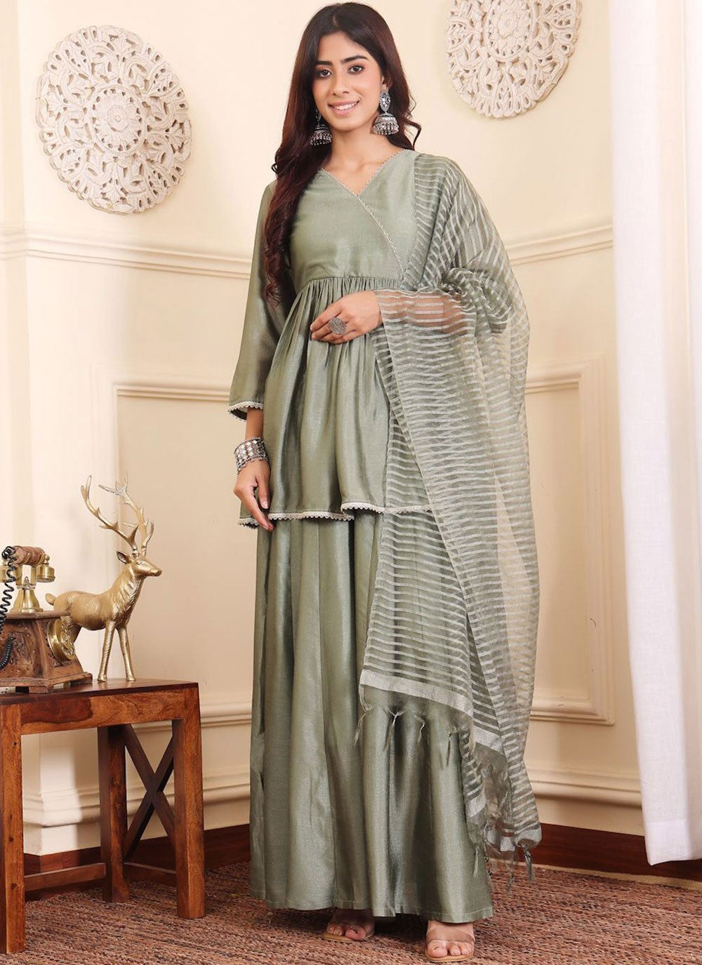 Palazzo Suit Lace Grey Silk T5545