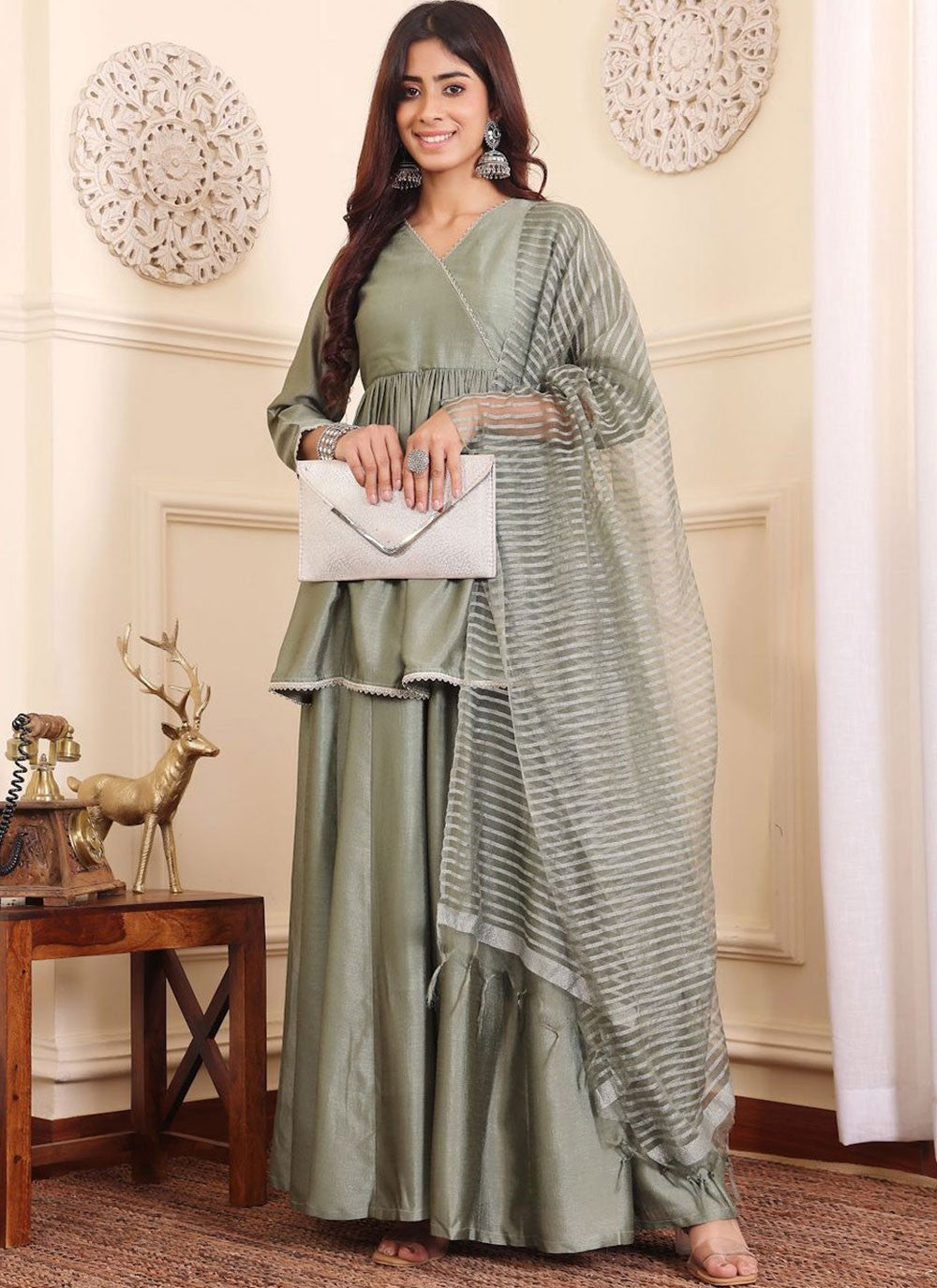Palazzo Suit Lace Grey Silk T5545