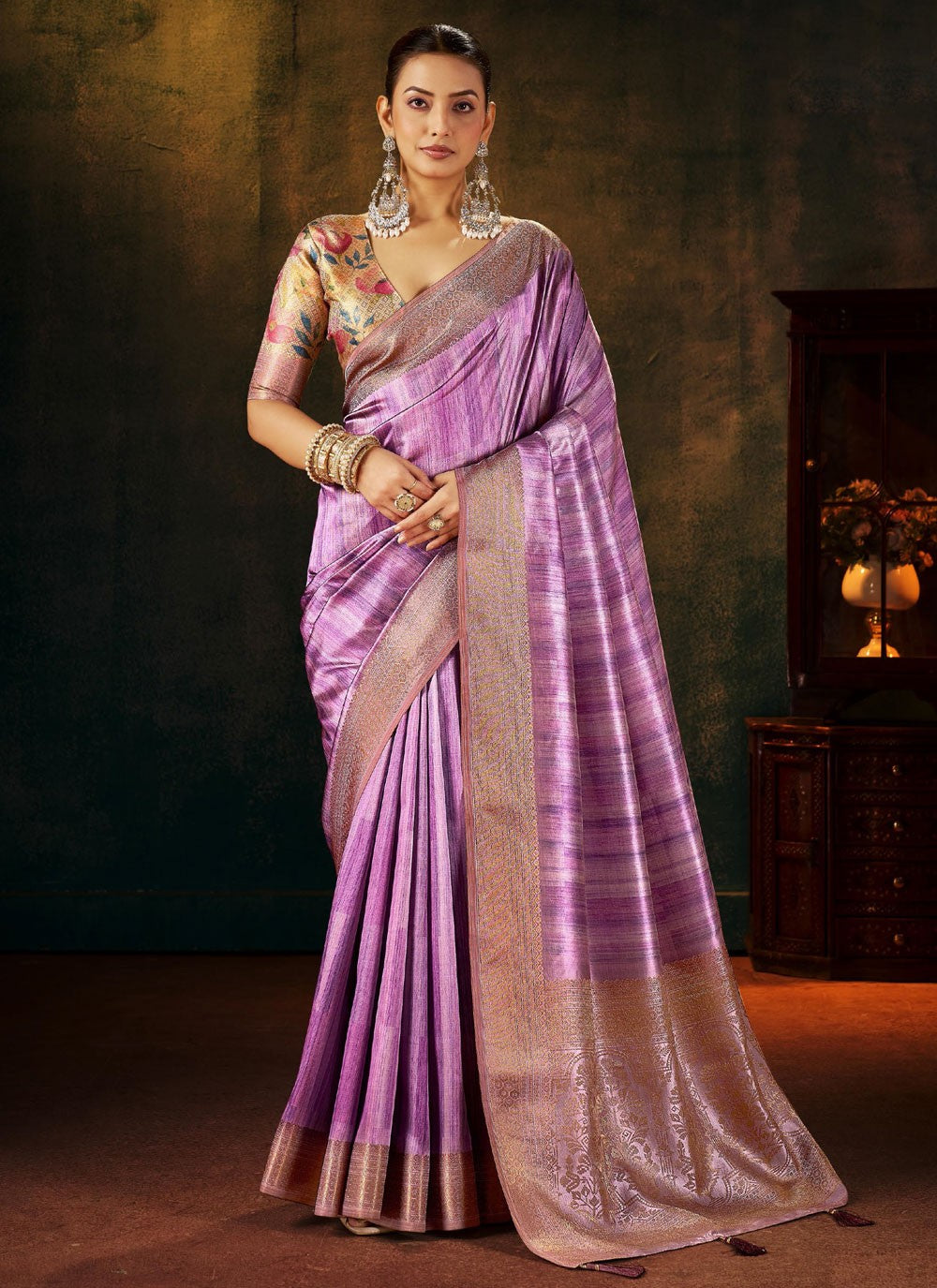 Lavender Silk Contemporary Saree Weaving Zari S19261