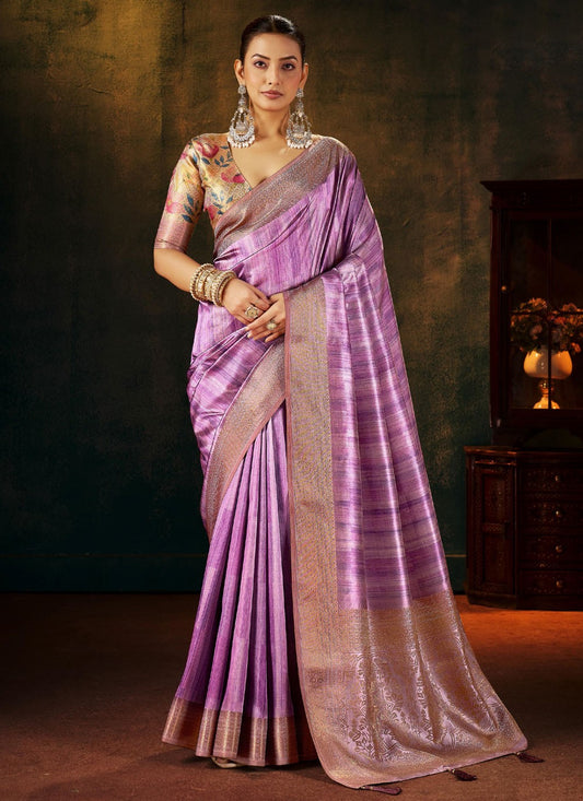 Lavender Silk Contemporary Saree Weaving Zari S19261