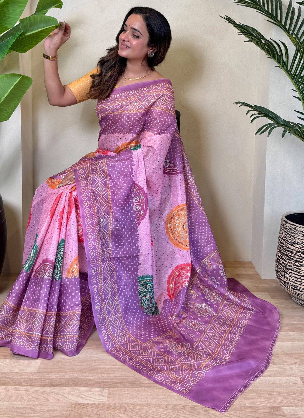 Embroidered Silk Lavender Trendy Saree S15194
