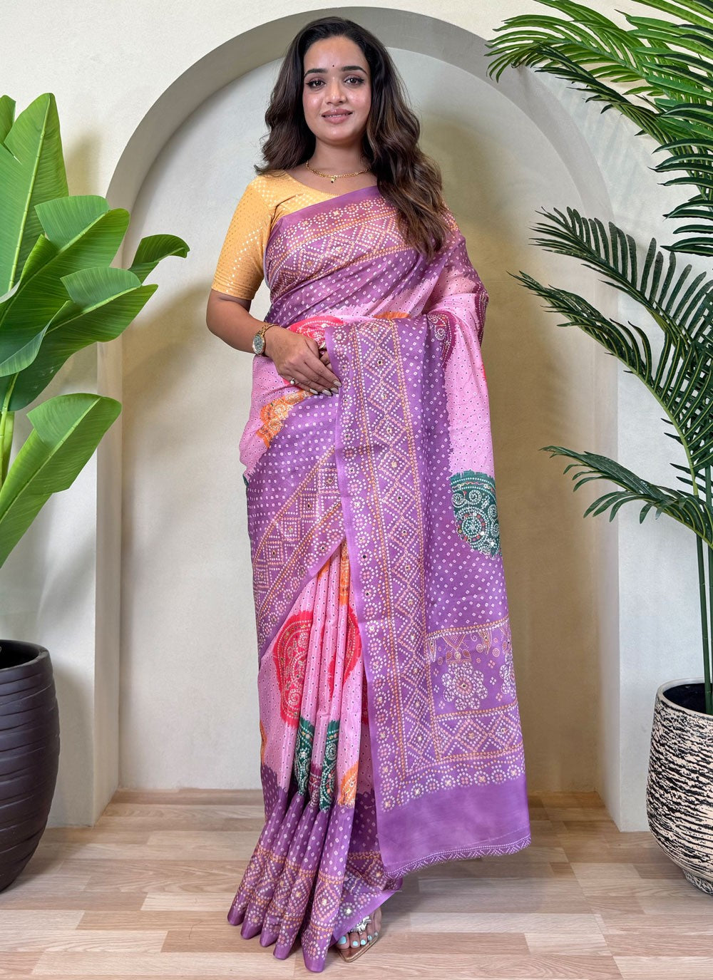 Embroidered Silk Lavender Trendy Saree S15194