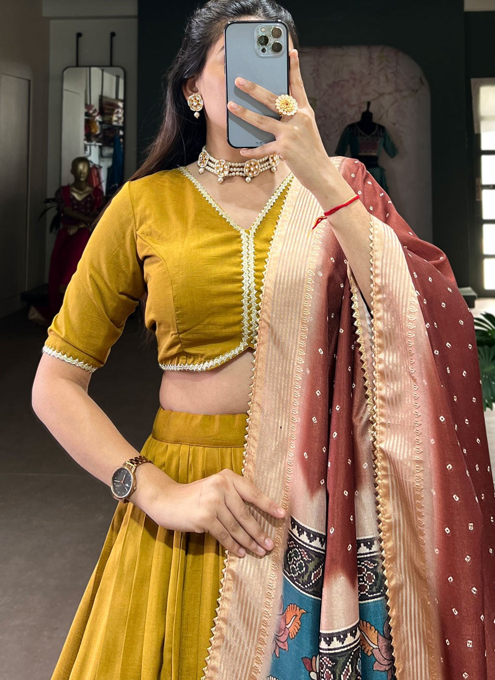 Lace Chinon, Silk A - Line Lehenga - L2946