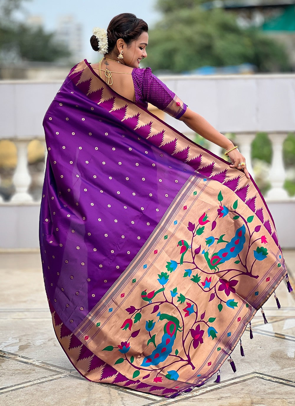 Magenta Silk Classic Saree Jacquard Work, Meenakari S18359
