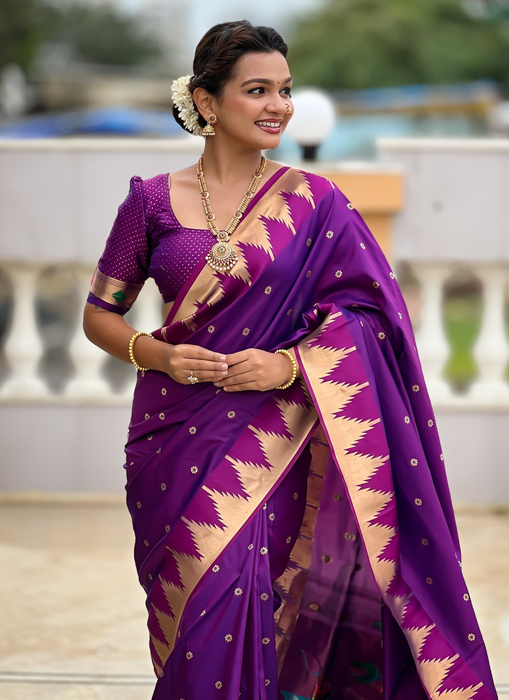 Magenta Silk Classic Saree Jacquard Work, Meenakari S18359