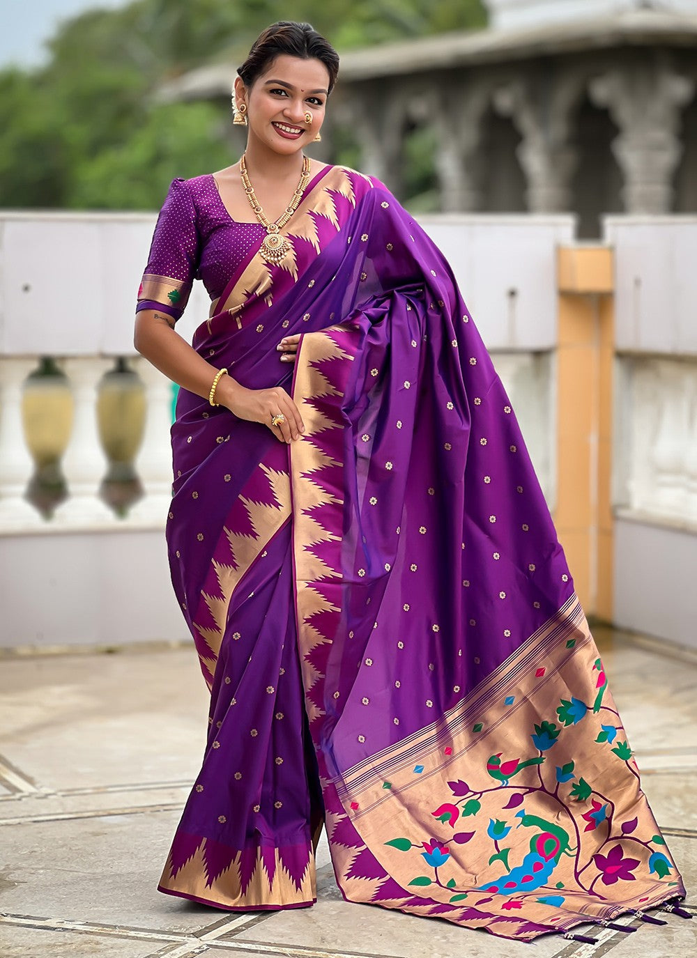 Magenta Silk Classic Saree Jacquard Work, Meenakari S18359