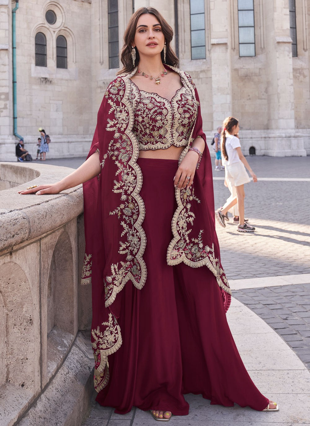 Salwar Suit Embroidered Hot Pink, Maroon Silk T5769