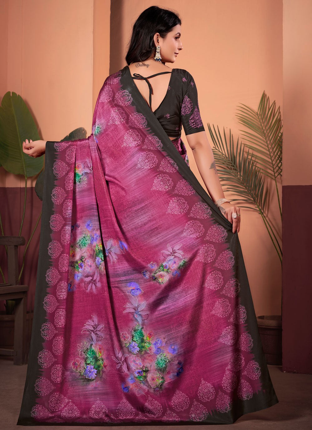 Floral Printed Silk Maroon Saree S13981