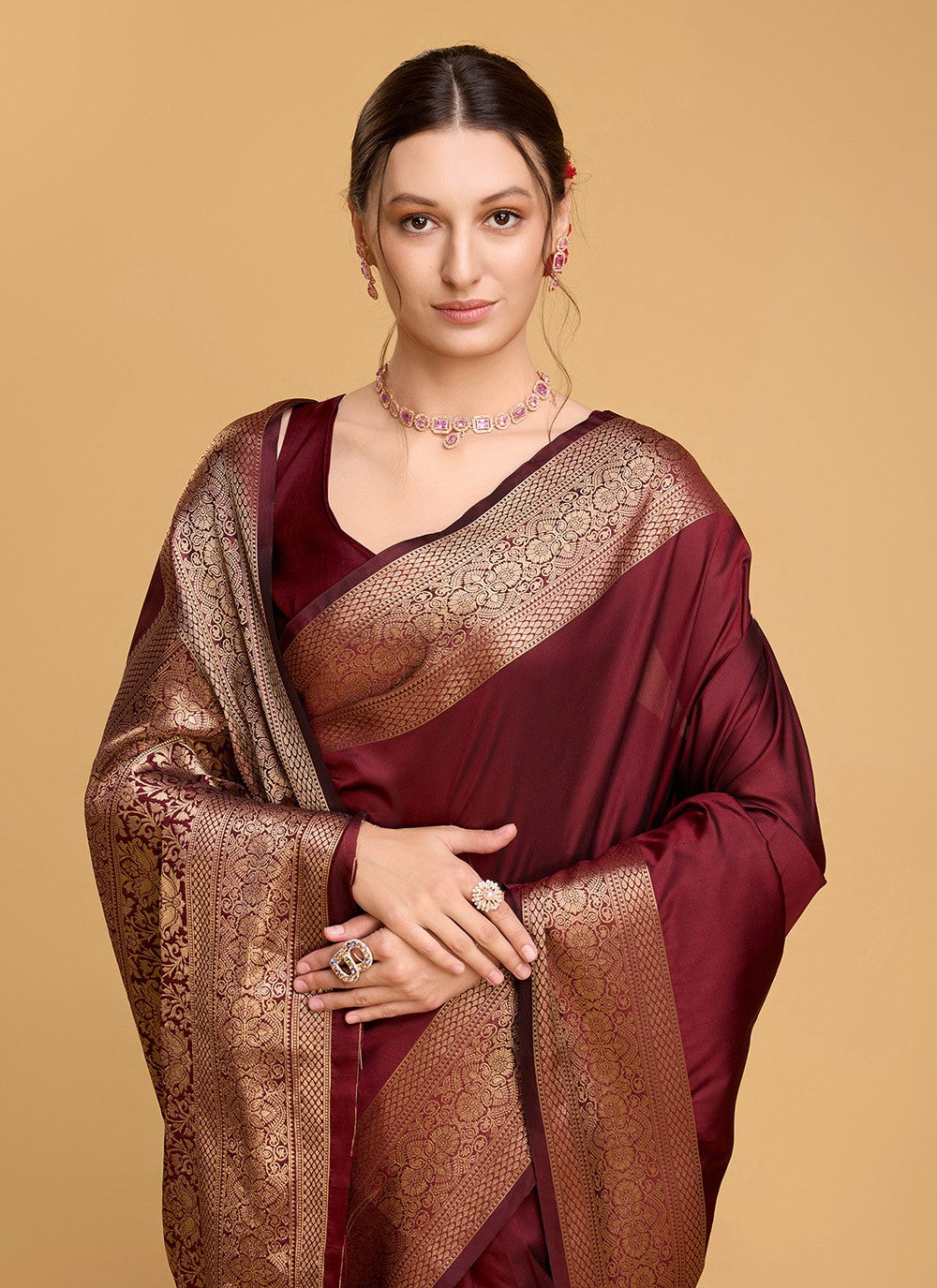 Woven Silk Maroon Saree S13852