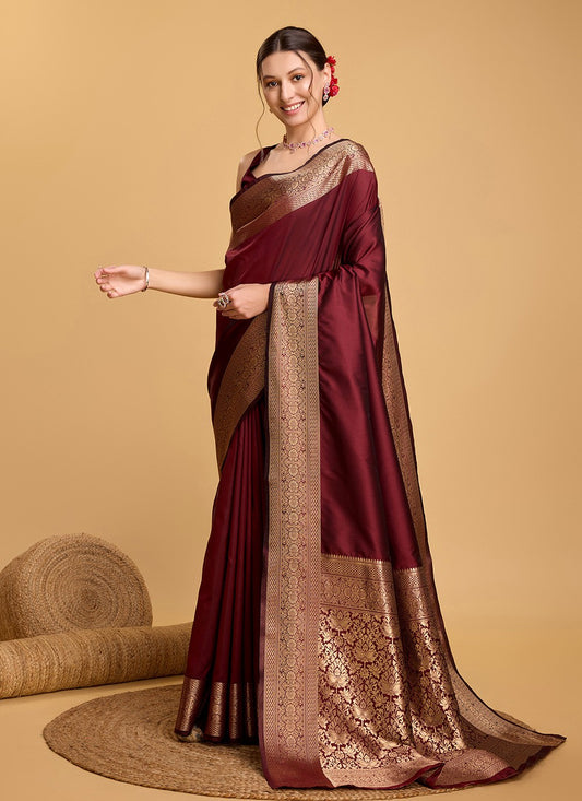 Woven Silk Maroon Saree S13852