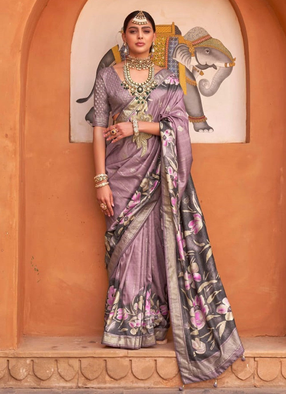 Classic Digital Print Silk Saree - S3898